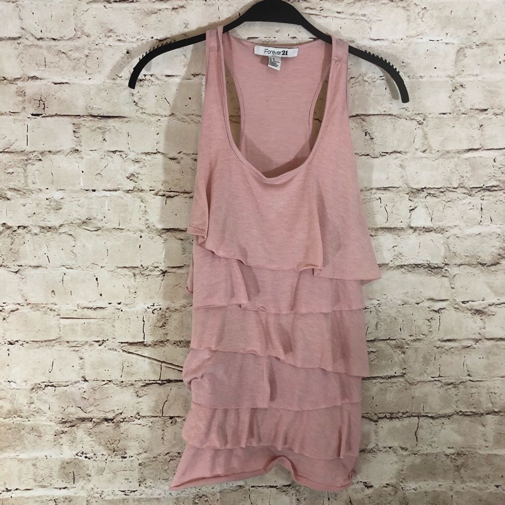 Forever21 Pink ruffle tank top size